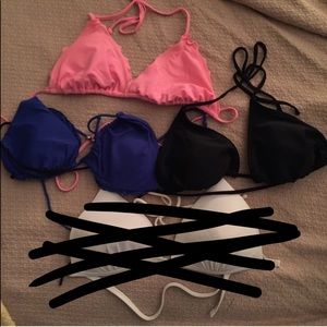 THREE swim tops size large (coral, blue, black)